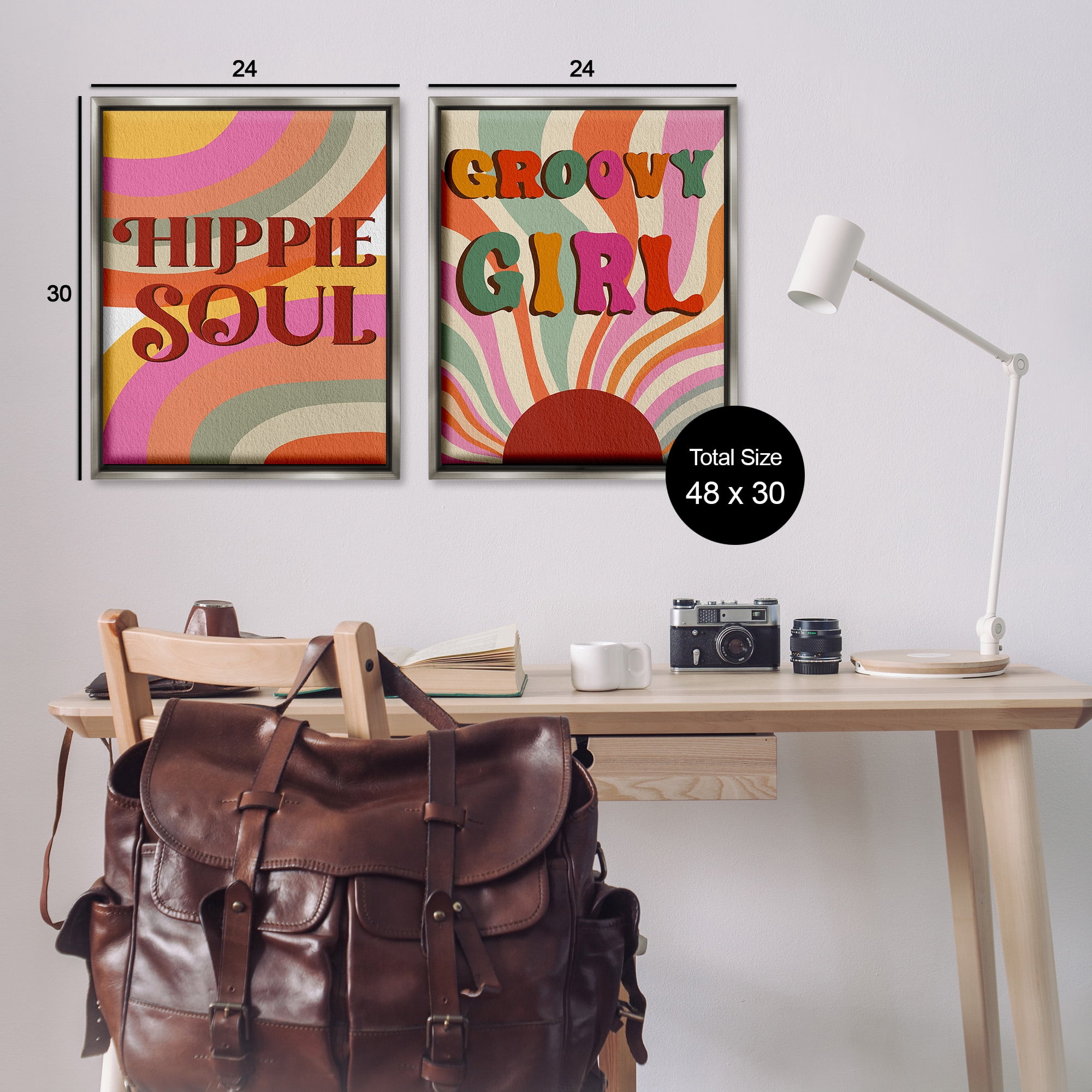 Stupell Industries Groovy Striped Phrases Abstract Painting Gray Floater Framed Canvas Art Print Wall Art, 25 x 31, Set of 2