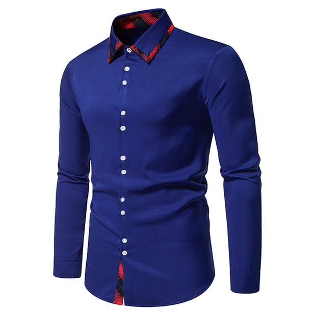 Blusa y camisa de manga larga con cuello vuelto para hombre, informal, con botones y retazos, de poliéster