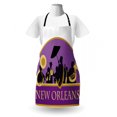 thumbnail image 3 of New Orleans Apron, French Quarter Band with Jazz Trumpet Saxophone and Brass, Unisex Kitchen Bib with Adjustable Neck for Cooking Gardening, Adult Size, Earth Yellow Blue Violet, by Ambesonne, 3 of 4