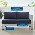 thumbnail image 5 of Lounge Loveseat Sofa, Sunbrella, Fabric, Aluminum, Metal, Steel, Silver Blue Navy, Modern Contemporary Urban Design, Outdoor Patio Balcony Cafe Bistro Garden Furniture Hotel Hospitality, 5 of 8