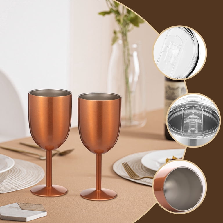 304 Stainless Steel Wine Glass with Lid for Party Bar Leak Proof Wine Cup  Insulated Double Walled Goblet for Wedding Anniversary - Walmart.com