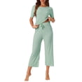 thumbnail image 1 of INSPIRAR CHIC Conjuntos de Pijamas para Mujeres de 2 Piezas, Conjuntos de Lounge de Rayas Sólidas, Camiseta con Pantalones, Ropa de Dormir, Sudaderas Casuales, Verde L, 1 of 6