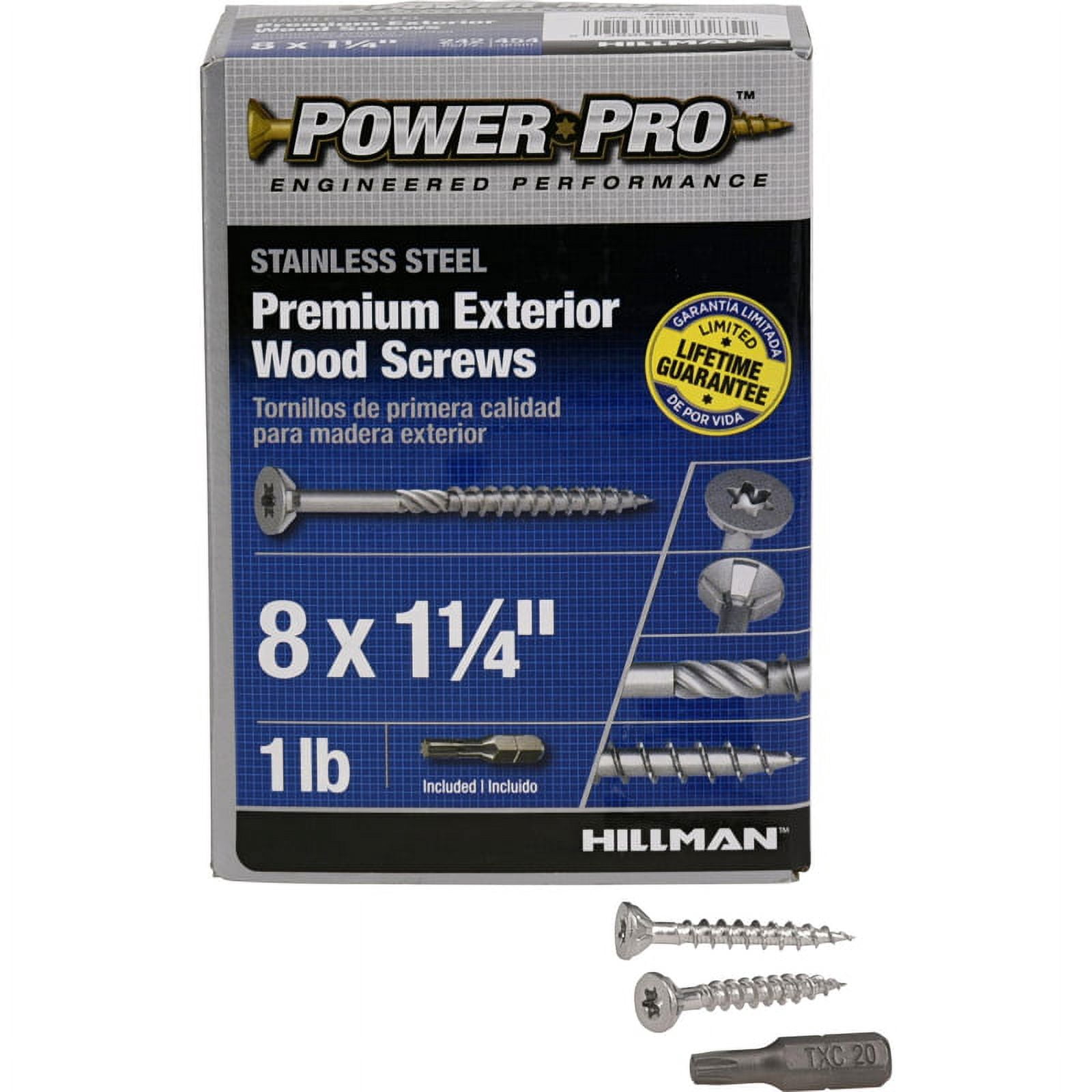 HILLMAN FASTENERS 1LB 8X1-1/4" Stainless Steel Star Outdoor Wood Screw 48619