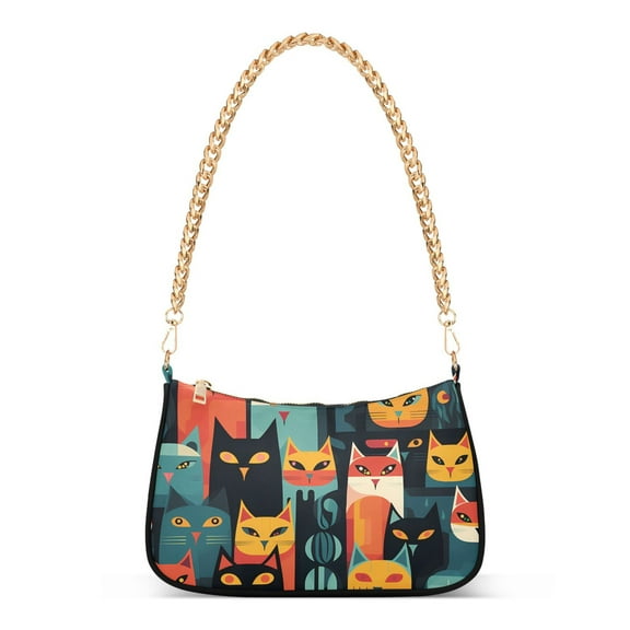 Womens Chain Shoulder Bag Cats Cute Classic Tote Handbags Fashion Clutch Hobo Purse with Zipper for Travel Casual
