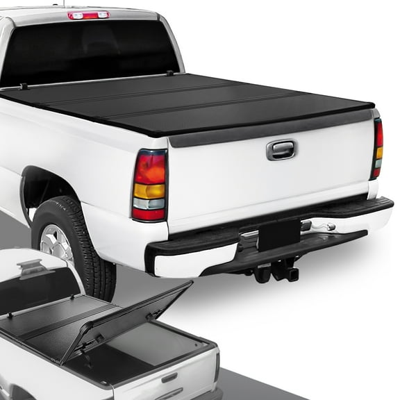 DNA Motoring TTC-HARD-035 For 1999 to 2014 Chevy Silverado / GMC Sierra Fleetside 8Ft Long Bed Hard Solid Tri -Fold Clam -On Tonneau Cover 10 11 12 13 14