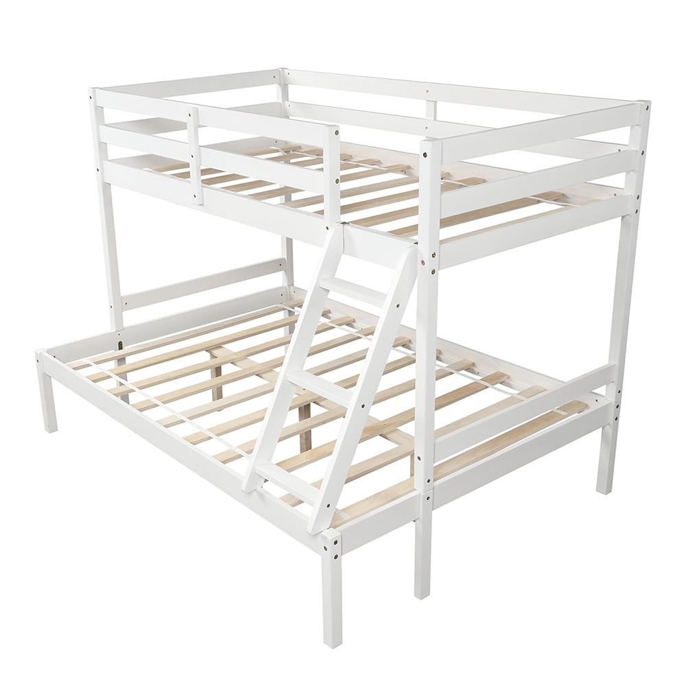 Kepooman Twin over Full Solid Wood Bunk Bed with Ladder for Bedroom Dorm, 79.5"L x 56.9"W x 59"H, White Kepooman Twin over Full Solid Wood Bunk Bed with Ladder for Bedroom Dorm, 79.5"L x 56.9"W x 59"H, White