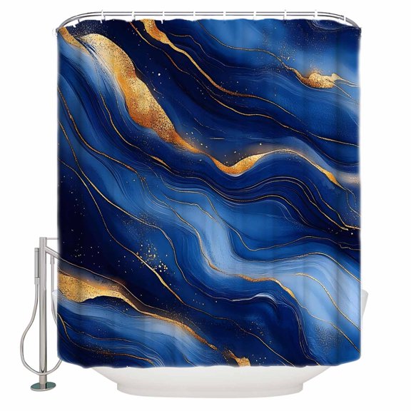 Abstract Marble Shower Curtain Set ,Waterproof Fabric Shower Curtains Gold Texture Modern Blue Simple Shower Curtains for Bathroom,Bathroom Decor 72"x84"