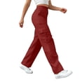thumbnail image 5 of MAIHAN Womens Wide Leg Pants Cargo Pants for Women High Waisted Baggy Wide Leg Stretchy Y2K Streetwear Black Cargo Pants Women with Pockets(Red,S), 5 of 6
