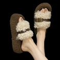 thumbnail image 6 of CHUMUD Women's Open Toe Platform Slippers Shearling-Lined Slip-On Slippers with Buckle Winter Fluffy House Bedroom Shoes, 6 of 8
