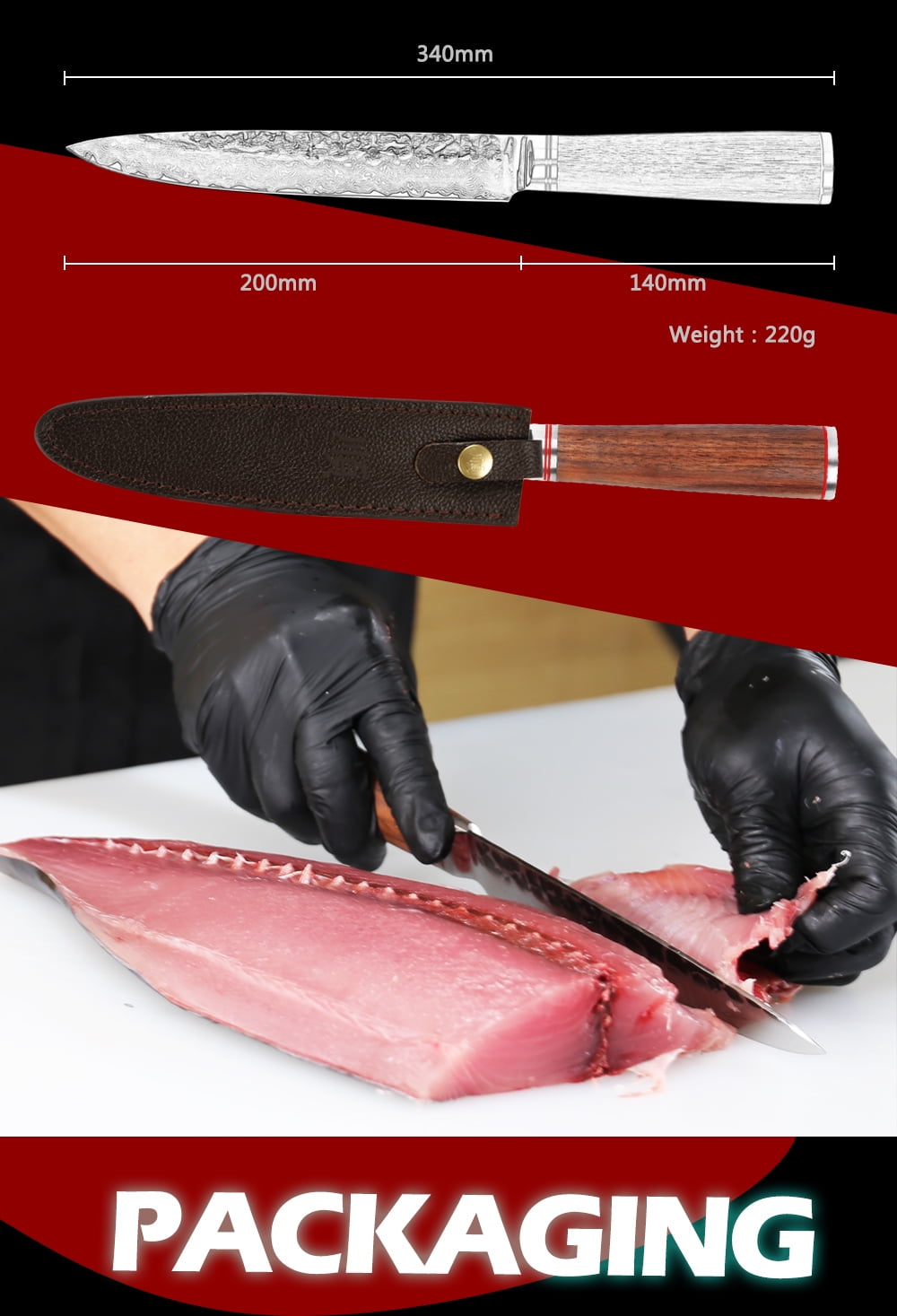 YOUSUNLONG Damascus Steel 8-Inch Japanese Sashimi & Sushi Carving Knife