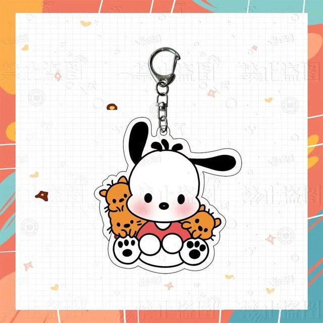 Llavero acrílico de Anime Kawaii Sanrio Pochacco, colgante de bolsa de pareja de dibujos animados, adorno móvil, colgante de bolsa de expresión Linda