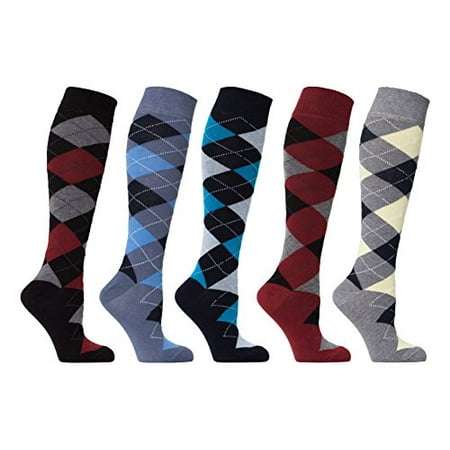 Soft Cotton Argyle Socks - socks n socks - women's 5-pairs luxury cotton cool funky colorful fashion designer fun argyle knee high socks with gift box