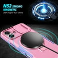 thumbnail image 5 of Case for iPhone 16, with Sliding Camera Cover, with Rotating Finger Ring Holder Magnetic Bracket Hybrid Hand Grip Protective Shockproof Phone Case Cover for iPhone 16 - Pink, 5 of 10