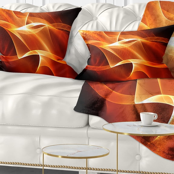 Designart Orange 3d Abstract Fractal Waves - Contemporary Abstract Throw Pillow - 12x20