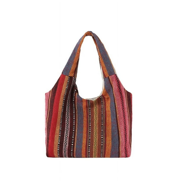 Bolso Hombro Bandolera Lona A Rayas Bohemia para Mujeres Y Niñas