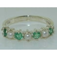 thumbnail image 6 of LBG British Made 10k White Gold Cultured Pearl & Emerald Womens Eternity Ring - Size 5.75 - 33 size options, 6 of 7