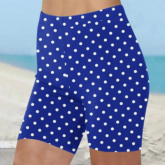 Simua Women's High Waisted Polka Dot Print Biker Shorts | Stretch Yoga Shorts for Summer Beach & Casual Wear