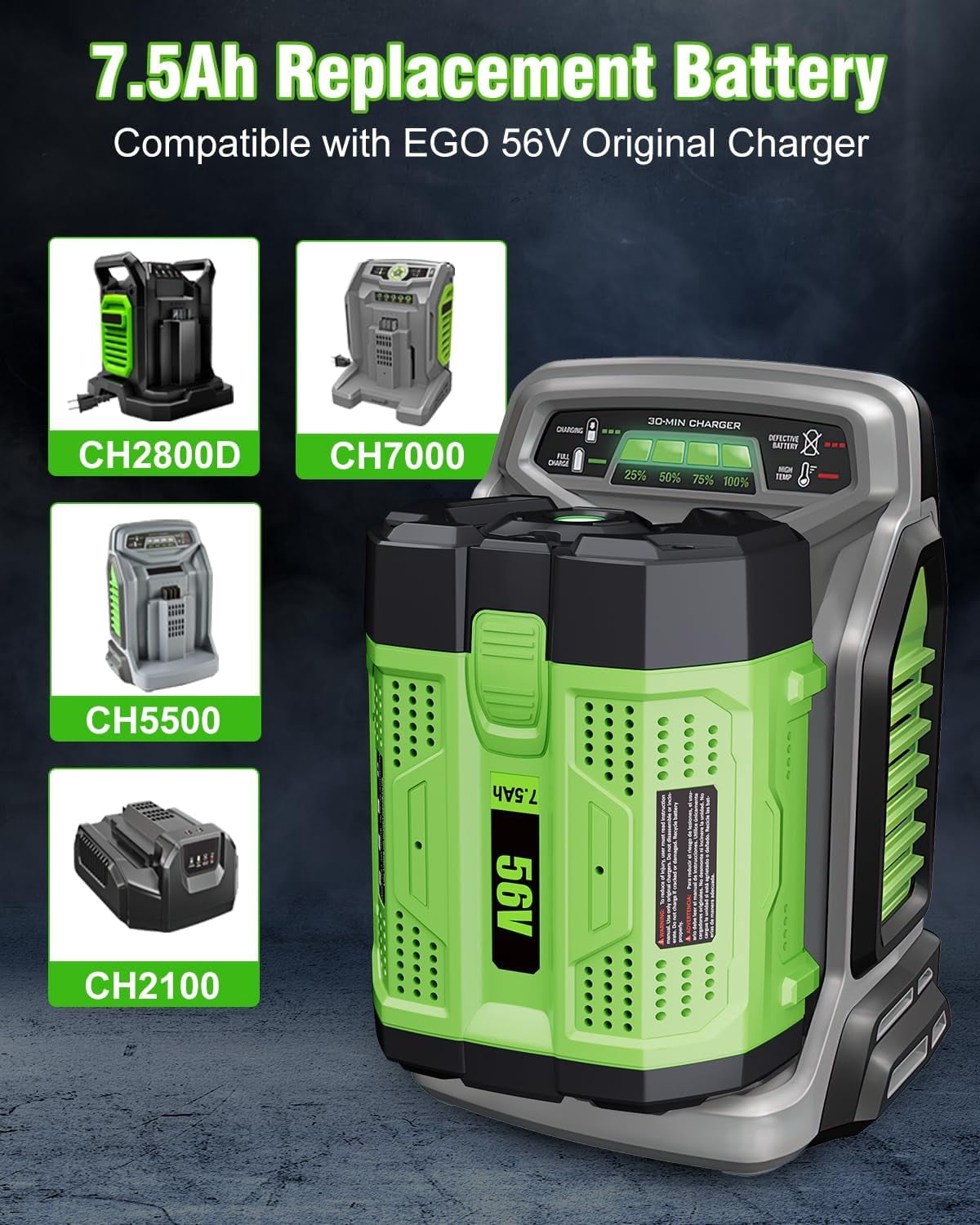 2Packs 56V 7.5Ah Replacement for EGO Battery BA2800T BA2800 BA4200 BA1400 Compatible with Ego 56V Battery Power+ Cordless Tools