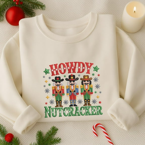 Howdy Nutcracker Embroidered Sweatshirt, Christmas Western Style Shirt, Cowboy Nutcracker Shirt, Merry Christmas Shirt, Winter Gift