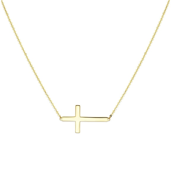 Wellingsale 14k Yellow Gold Polished Side Way Cross Necklace - 18"