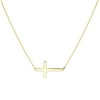 Wellingsale 14k Yellow Gold Polished Side Way Cross Necklace - 18"