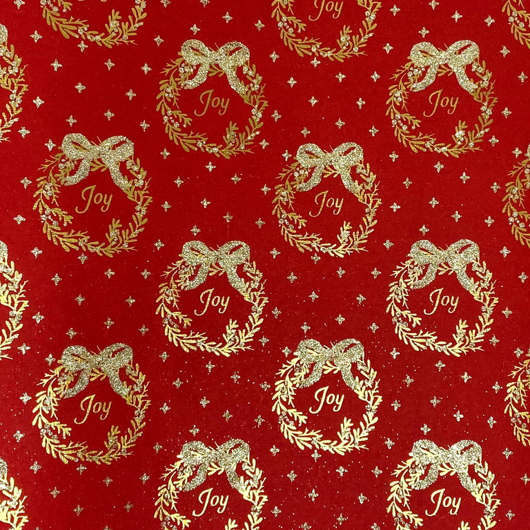 Christmas Wrapping Paper, Red with Gold Wreath Design, Premium Specialty  Paper