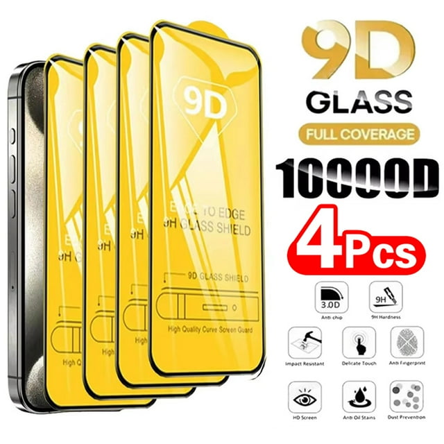 4PCS 9D Tempered Glass For iPhone 15 14 Pro Max 15 Plus Screen Protector For iPhone 13 12 11 Pro Max Mini Protective Glass Film