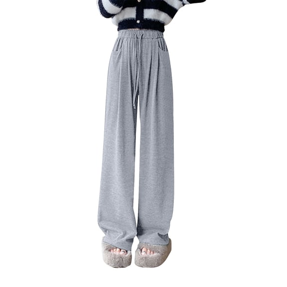Kvture Women's High Waist Wide Leg Pants Lightweight Stretch Lounge Pant Summer Comfy Workout Jogger Trouser with Pockets Gray M