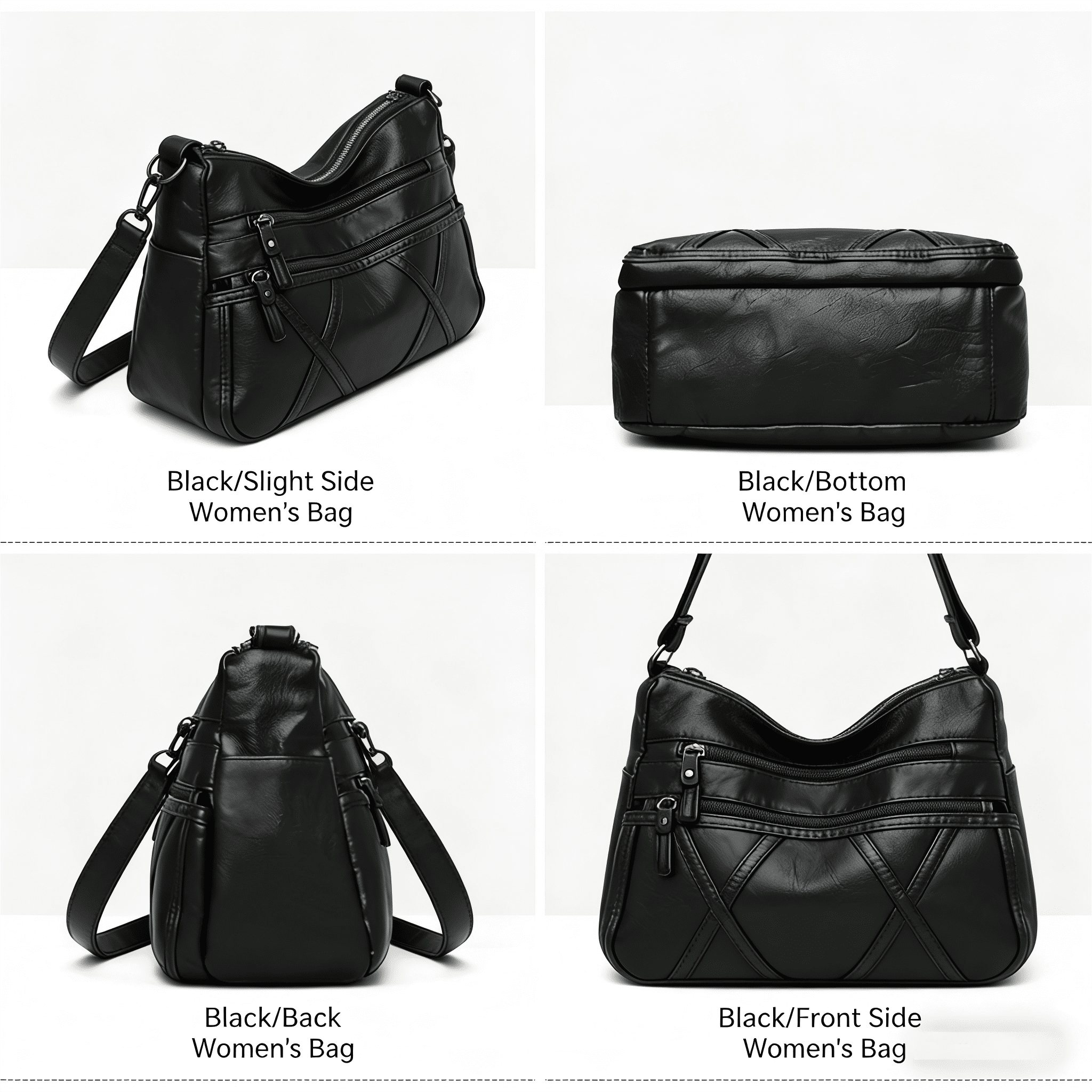 Women Pocketbooks Soft PU Leather Ladies Crossbody Purse Multi Pocket Shoulder Bag, Black