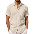 thumbnail image 2 of Men's Casual Linen T-Shirt Turndown Collar Solid Color Breathable Sports Top, 2 of 8
