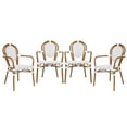thumbnail image 2 of Merrick Lane Set of Four Stacking Thonet French Bistro Style Chair with Arms, White & Gray PE Rattan Seat, and Bamboo Metal Frame for Indoor/Outdoor Use, 2 of 17