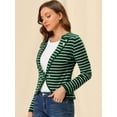 thumbnail image 2 of INSPIRE CHIC Chaqueta tipo blazer de rayas ligeras con decoración de botones de solapa con muesca para mujer Verde L, 2 of 6