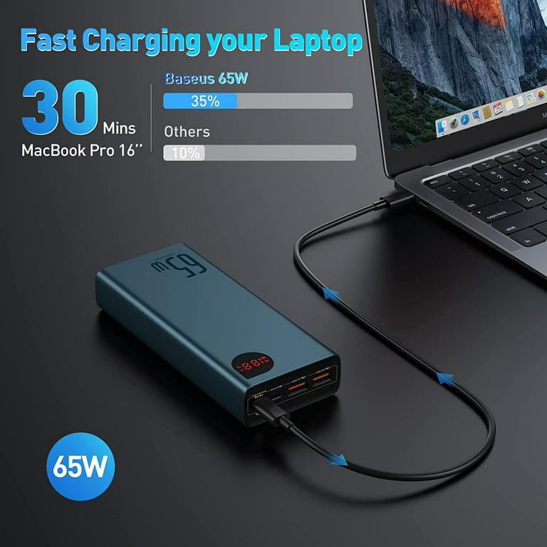 Baseus Portable Charger 20000mAh, 65W Power Bank Fast Charging Battery Pack  Laptop Charger Built-in USB C Cable, 4-Port Battery Bank for MacBook