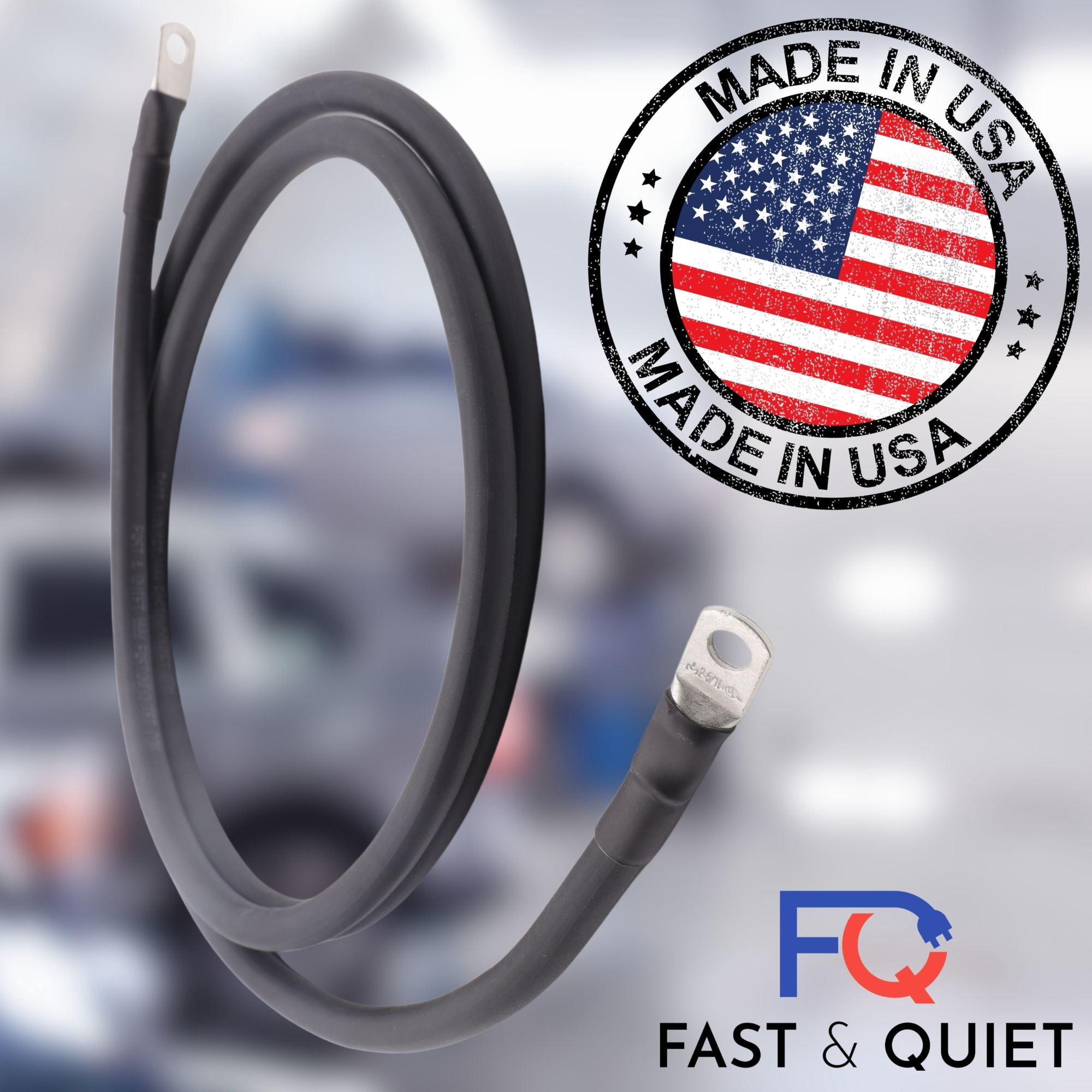 4 AWG Battery Cable with Battery Terminals, Pure Copper Wire, Automotive, Solar Power Inverter, Welding, Golf Cart, Lawn Mower, Motorcycle (Black Wire, 5 FT (60 in), 3/8" Lugs on Both Ends, 1pc)