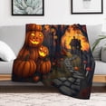 thumbnail image 5 of GXFC Halloween Pumpkin Cottages blanket, comfortable and soft, warm casual blanket, printed design, winter sofa dormitory home decoration, must-have travel product. Size is 40x50 inches., 5 of 9