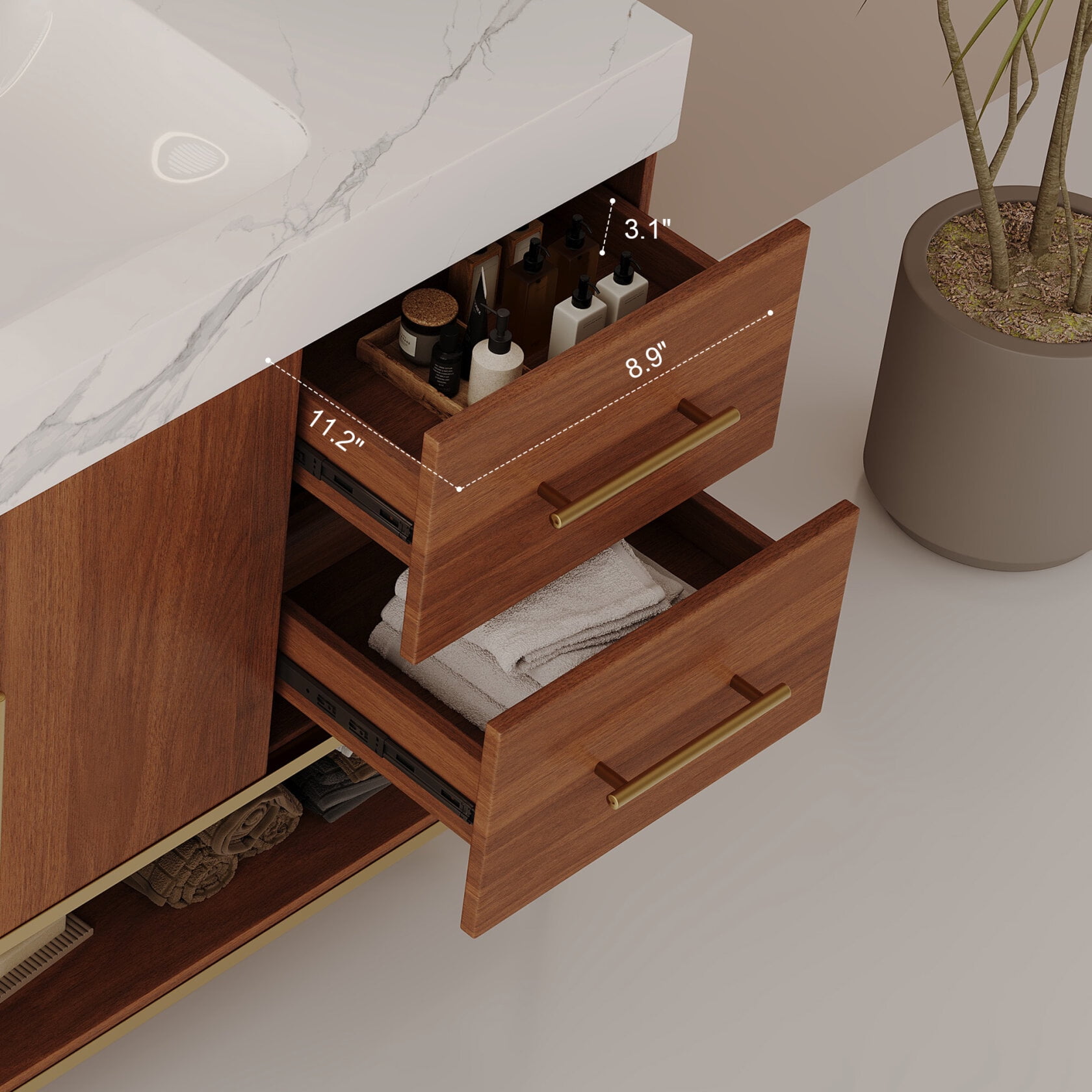 36" Bathroom Vanity with Sink, Freestanding Bathroom Storage Vanity Cabinet with 2 Soft Closing Doors, 2 Drawers and Storage Shelf, Walnut