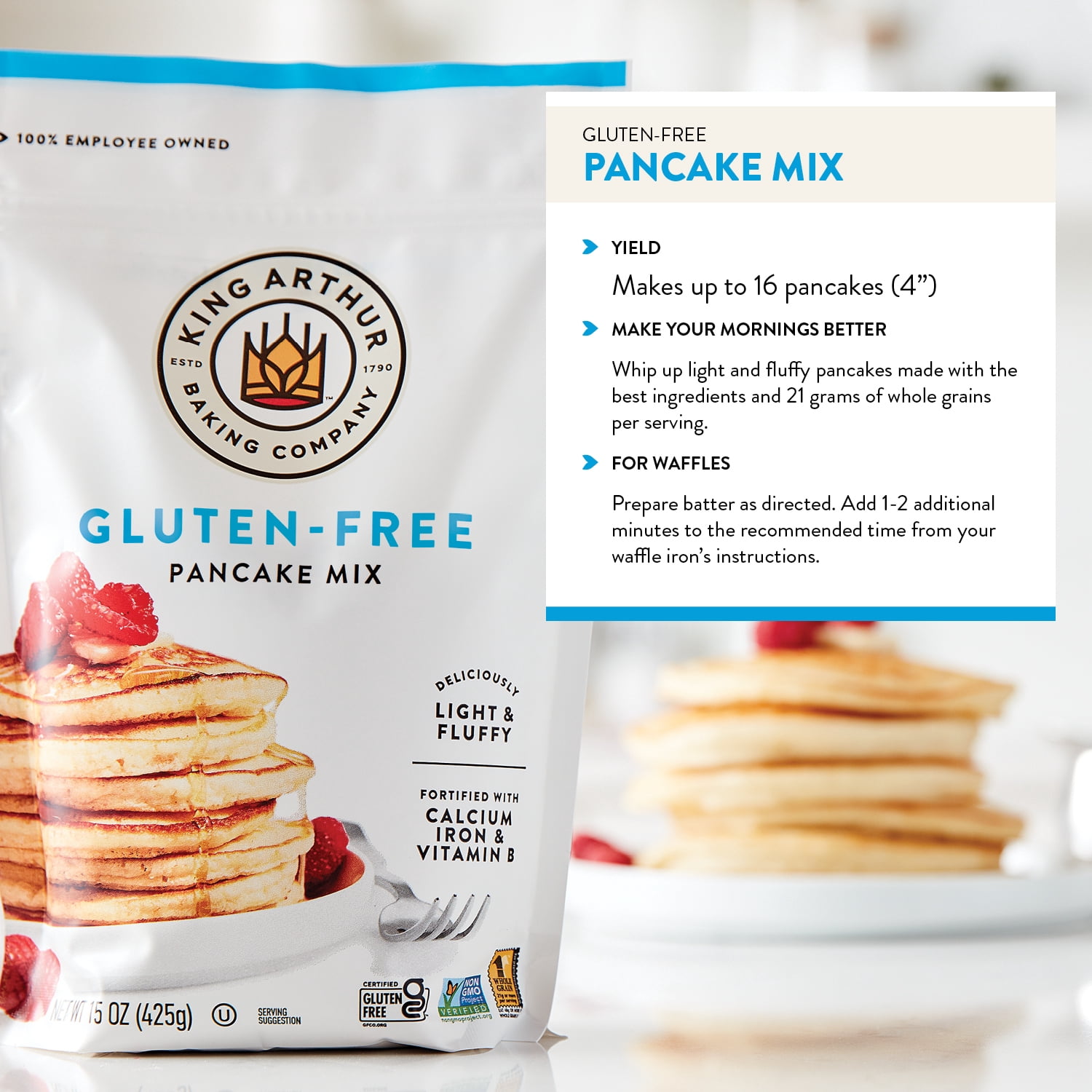 King Arthur Baking Company, Gluten-Free, Non-GMO Project Verified, Certified Kosher Pancake Mix, 15 oz Box
