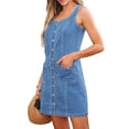 thumbnail image 2 of Dresses for Women Sleeveless Stretchy Jean Summer Casual Western Short Button Down Dress with Patch Pocket Light Blue XL, 2 of 8