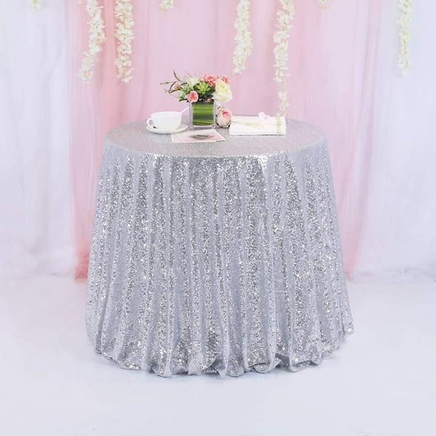 72 Inch Round Cake Silver Sequin Table Cloth For Wedding Party Banquet Com 72 Inch Round Cake Silver Sequin Table, What Size Tablecloth For 72 Inch Round Table