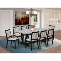 East West Furniture V697X2630-9 Kitchen Set, Cement - A Dining Table & 8 Stackable Chairs with White & Gray Pattern Faux Leather Fabric - 9 Piece