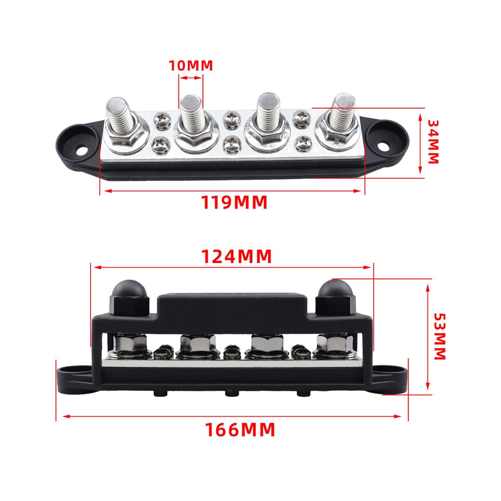 Baoblaze Power Distribution Block 300A Bus Bar Terminal Block for Marine RV Boat Black M10 3 8 Studs
