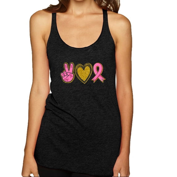 Peace Love Breast Cancer Awareness Breast Cancer Awareness Tri-Blend Racerback Tank Top, Vintage Black, Medium