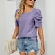 thumbnail image 2 of Blusa plisada morada de verano, elegante y versátil, informal, de cuello redondo y manga corta, talla XL, 2 of 8