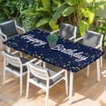 thumbnail image 2 of Happy Birthday Table Cloths for 5 Foot Rectangle Tables, Navy Blue Modern Abstract Art Patio Waterproof Elastic Fitted Tablecloths, Washable Rectangular Table Cover for Camping, 2 of 8