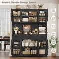 thumbnail image 5 of Homfa Kitchen Pantry with Hutch and Drawers, 71" Tall Storage Cabinet with 55" Wide Countertop and Built-In Power Outlet, Farmhouse Coffee Bar for Dining Room, Black Bark Grain, 5 of 8