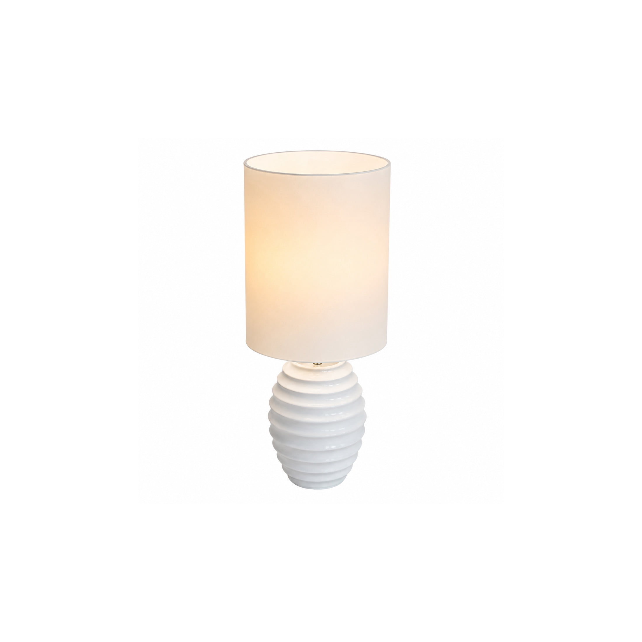 DecMode 24" Handmade Ribbed White Table Lamp with White Linen Shade