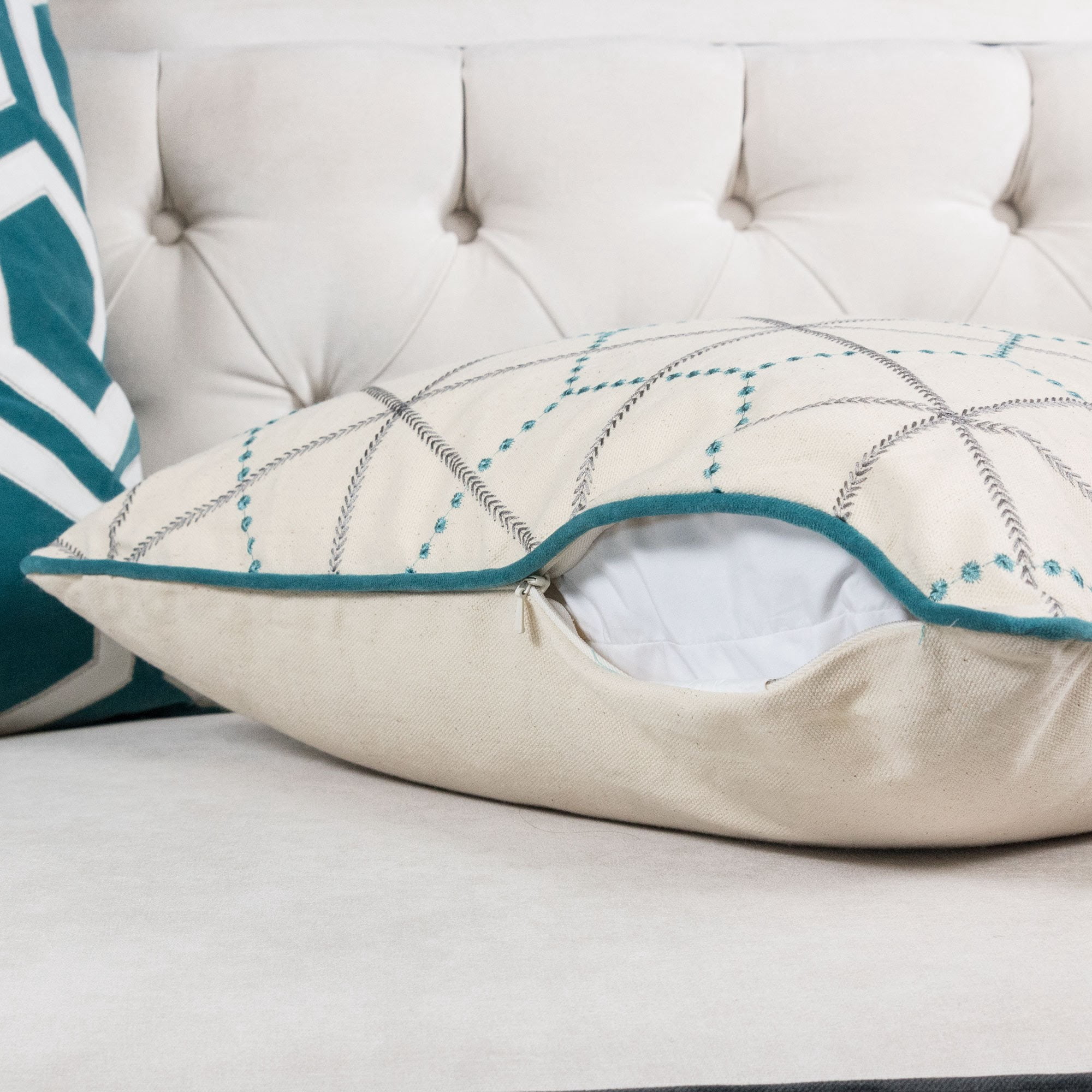Helen Turquoise Geometric Polyester 20 in. x 20 in. Throw Pillow