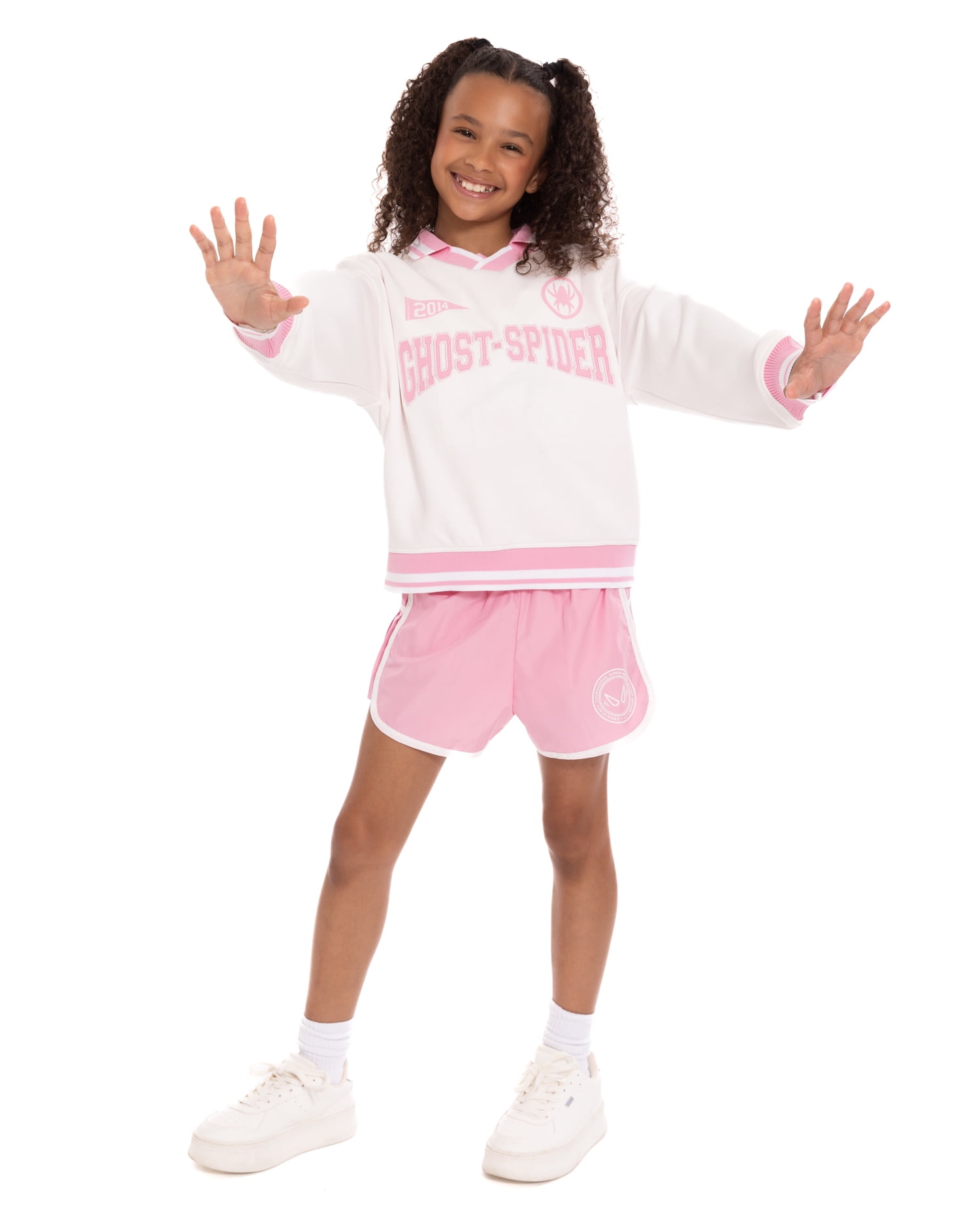 Ghost-Spider Girls' Collared Graphic Sweatshirt with Long Sleeves, Sizes 4-12