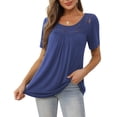 thumbnail image 3 of a.Jesdani Womens Tops Plus Size Short Sleeve Beja Blue Shirts Lace Pleated Tunic Tops L, 3 of 8