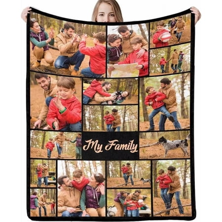 AISENIN Custom Blanket with 16 Photos Text Personalized Flannel Throw Picture Blankets Birthday Valentines for Couples Family Friends Boyfriends Husband Wife